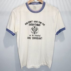 God Created Army Sergeant 80s Vintage Single Stitch Shirt White Rare Men Size Lg